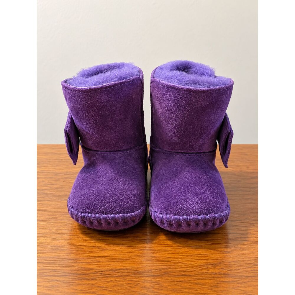 UGG I Cabby Infant Boots Size 0/1 XS Purple Suede Bow Shearling Baby Booties